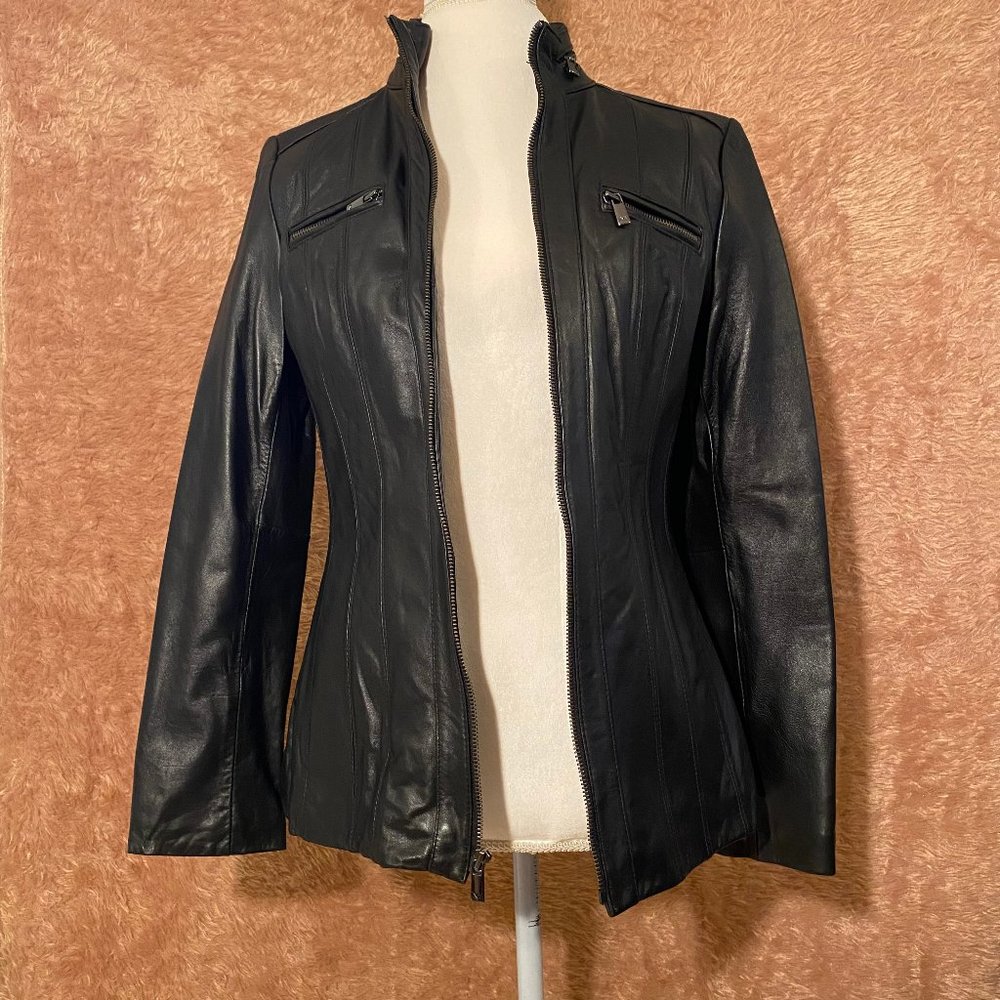 Jones New York Womens Black Leather Jacket Size Medium